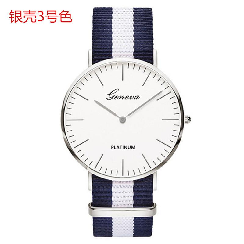 Classic simple thin large dial watch two-pin color matching nylon canvas with quartz watch men's and women's leisure watch