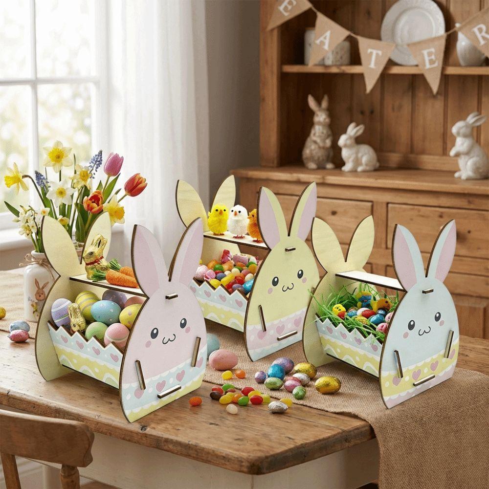 Semi-Open Frame Rabbit Storage Box DIY Paint Candy Storage Basket Bunny Decor Box Home Decoration