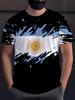 Men's Argentina Flag T-Shirt - 3D Digital Print Sun Logo and National Colors - Breathable Crew Neck Short Sleeve Casual Shirt - Machine Washable,