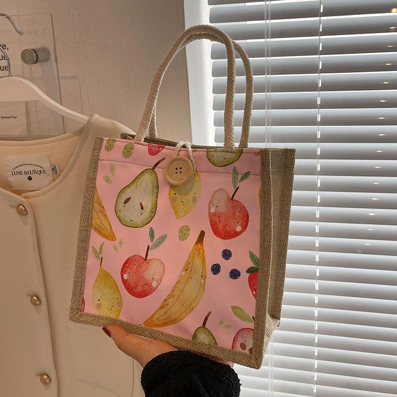 Cartoon Cute Student Hand-held Lunch Box Bento Bag Women's New Style Burlap Bag Wholesale Hand-held Gift Bag