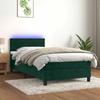 Slatted Bed Base with Mattress - 90x190 Cm - Dark Green Velvet - Colored LED Strip - Pocket Springs