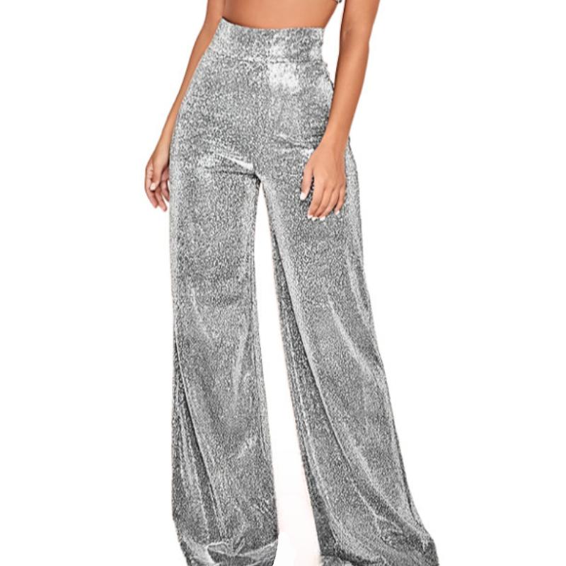 

Женские брюки GMXIA с серебряным напылением, широкие брюки, брюки с высокой посадкой, массивные брюки, женские повседневные брюки L серебряный