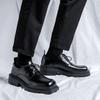 men's casual genuine leather shoes lace-up derby shoe square toe platform sneakers business wedding dress black stylish footwear