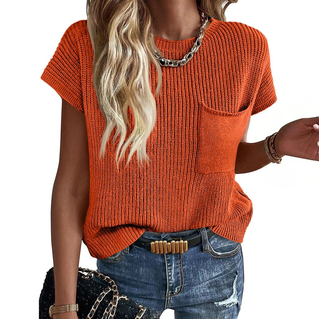 Women's Fashion Casual Loose Covered Sleeve Round Neck Knit Top