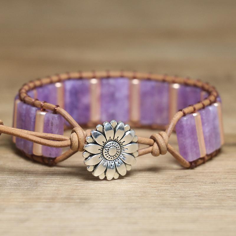 Lepidagger Tube Bead Leather Wrap Bracelet – Rose Gold Brown Boho Cuff, Calm Meditation Gift for Women