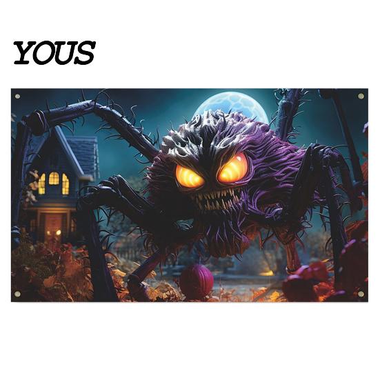 Realistic Haunted House Accents Happy Halloween Banner, Cloth Garland Horror Ghost Bat Spider Web Flags Scary Theme Party Props Honeycomb Ball