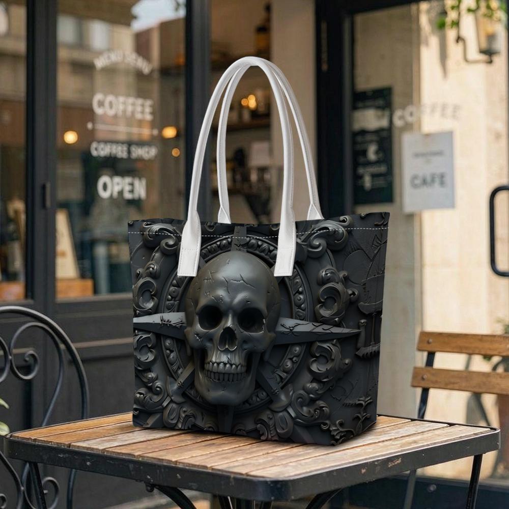Gothic Skull Print Casual Tote Bag Daily Shoulder Handbag for Punk Style Outings