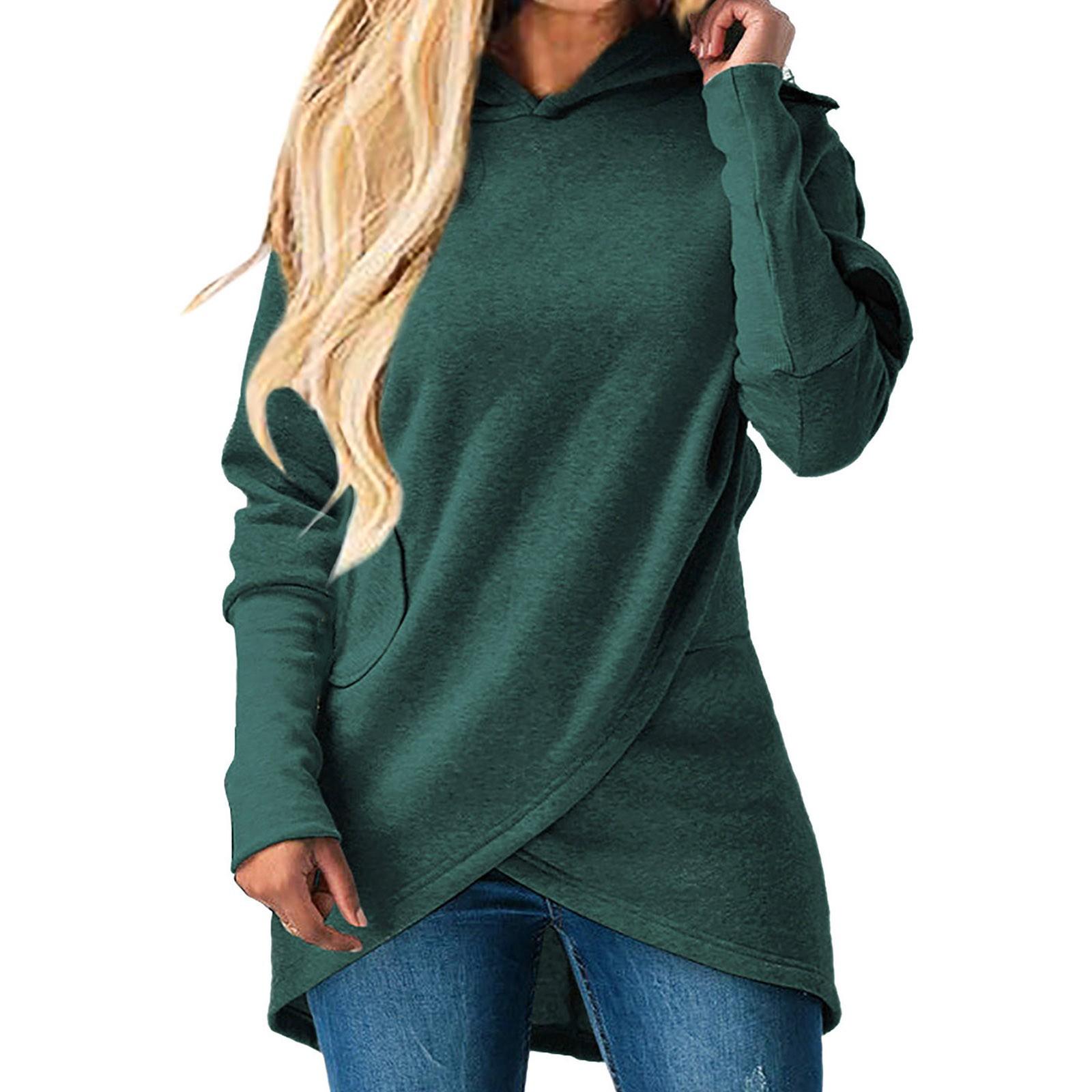 

Женская однотонная свободная нерегулярная толстовка с капюшоном на весну и осень с длинным рукавом 5XL зелёный