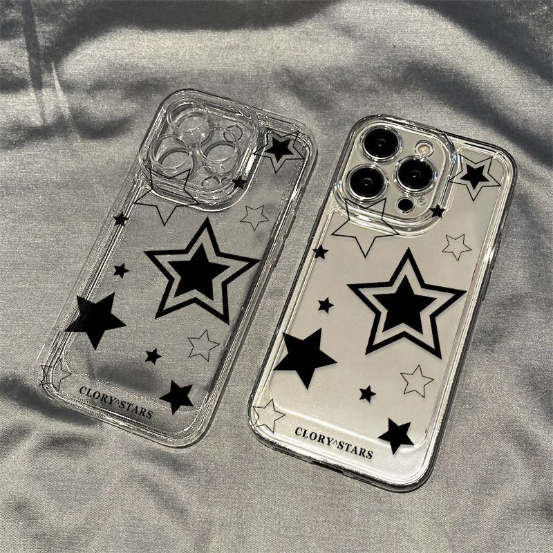 Simple Black Five-pointed Star Phone Case For iPhone 16 e 15 14 13 12 11 Pro Max Plus Mini X XS XR SE 2020 2022