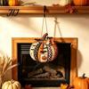 Seasonal Indoor Outdoor Sign Patchwork Pumpkin Wooden Door Hanger, Fall Harvest Halloween Decorative Maple Leaf Wreath with Leaves Berries, Farmhouse