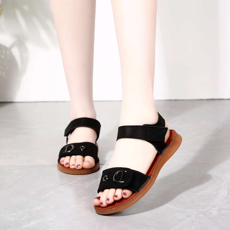 Beef Tendon Sole Sandals Women's Summer New Korean Version Versatile Flat Heel Women's Shoes Student Shoes Soft Sole Pregnant Women's Mother Shoes