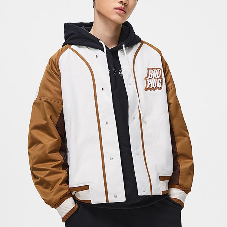 Li Ning Badfive Basketball Series Color Block Letter Sports Jacket Men Jacket Off-White AJMT299-1