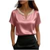 Top da Donna alla Moda a Vestibilità Larga Francese Raso Raso Collo di Perle Manica Corta