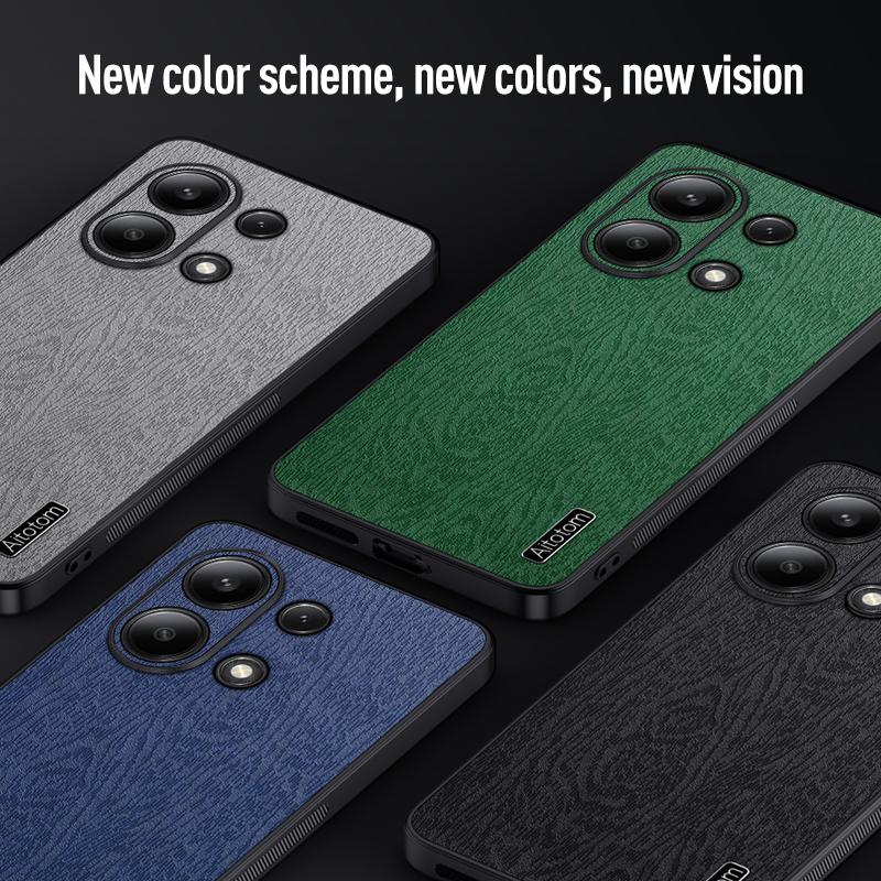 Pro Xiaomi Redmi Note 13 4G Pouzdro Kožené Potahované PC+TPU Kryt Telefonu s Texturou Dřeva