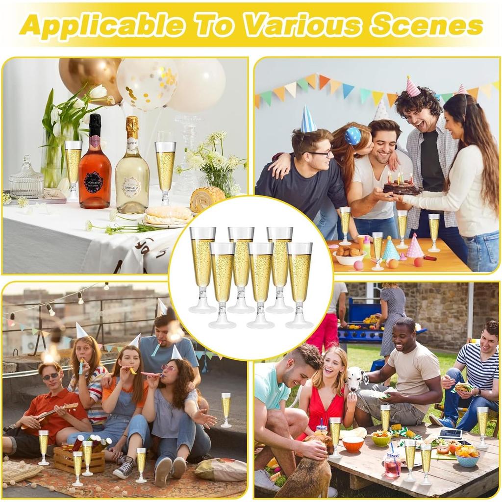 25Pcs Transparent Plastic Champagne Flutes, 150ml / 5oz Reusable Premium Cocktail Glasses, Clear Stemmed Prosecco Glasses, Elegant Party