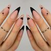 24Pcs Long Almond Press On Nails French Pink Wave Line Design Detachable Fake Fingernails Manicure Tips