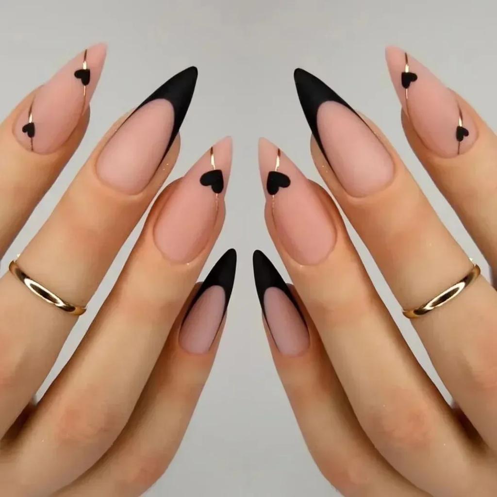 24Pcs Long Almond Press On Nails French Pink Wave Line Design Detachable Fake Fingernails Manicure Tips