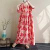 Krátký rukáv Plus size Bavlněné vintage květinové nové šaty pro ženy ležérní volné dlouhé letní šaty