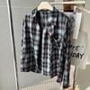 Damen Retro Kariertes Gebürstetes Hemd, Herbst/Winter Koreanischer Stil, Colorblock, Lockerer Polokragen, Dickes Freizeit-Oberteil.