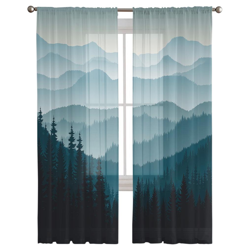 Mountain Forest Modern Tulle Curtains For Living Room Bedroom Home Kitchen Window Sheer Curtains