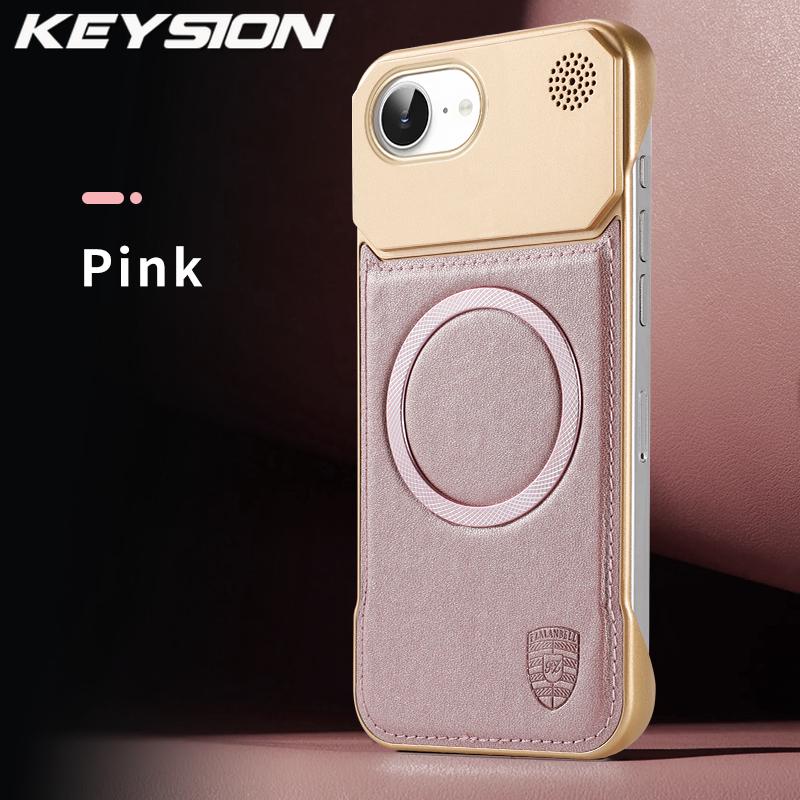 KEYSION Luxury Magnetic PU Leather Aromatherapy Phone Case for iPhone 16 Pro Max 16 Plus 16e Wireless Charging Borderless Cover