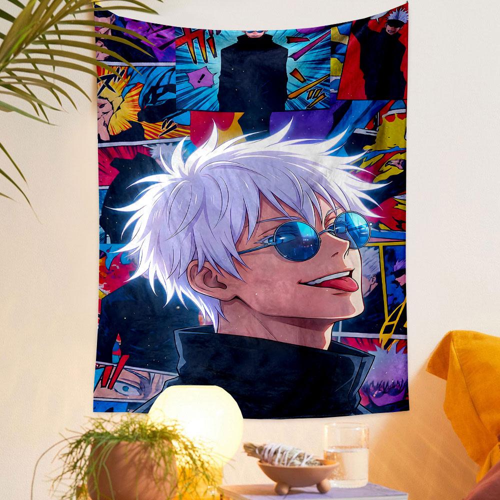"White-Haired Anime Character Tapestry" Patterned Tapestry Decorative Wall Hanging, Home Bedroom Living Room Decor