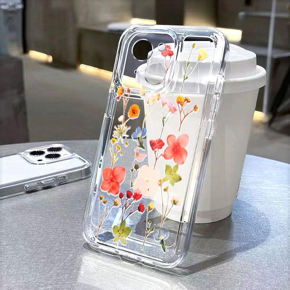 Colorful Pressed Flowers Phone Case for IPhone 17 15 16 14 13 12 11 Pro Max Plus 12 13 Mini TPU Protect Cover