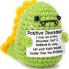 Positive Crochet Dinosaur Doll With Card Household Room Decoration Handmade Knitting Emotional Support Dinosaur Ornament Christmas Gifts