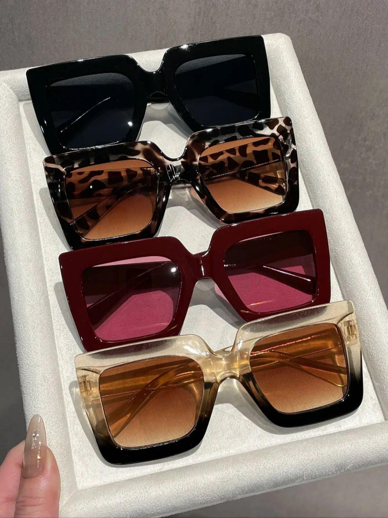 

4PCS Oversized Square Frame Fashionable Glasses Suitable for Daily Wear Photography Driving Versatile Face Shape