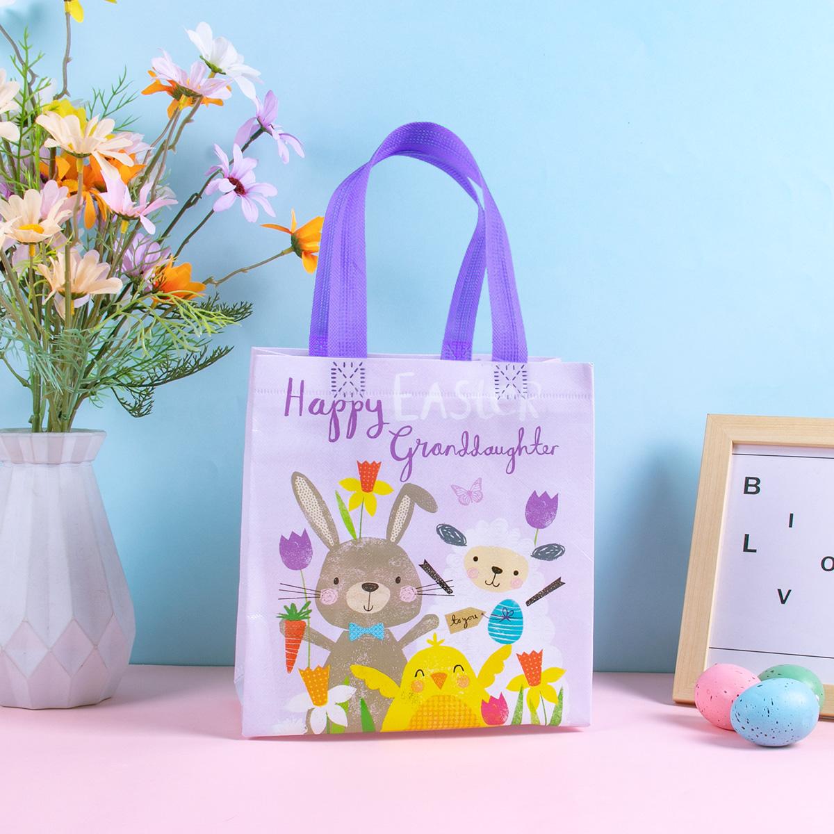 

4pcs Happy Easter Bunny Nonwoven Fabric Gift Bags Cute Rabbit Egg Cookies Candy Packaging Bag Kids Easter Party Favor Decoration 23x22x11cm