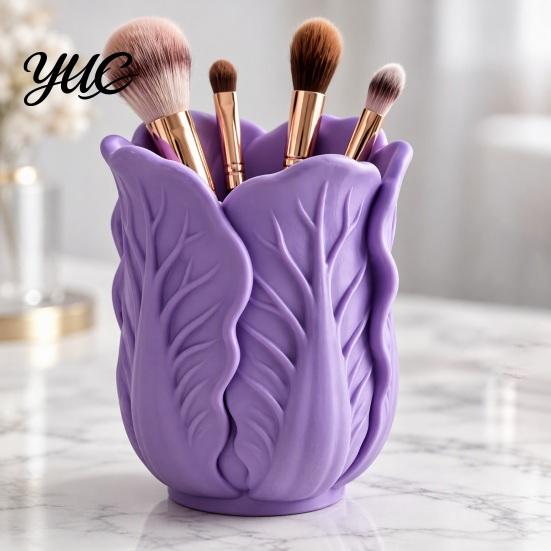 Vivid Leaf Texture Pen Cup Cabbage Shape Holder, 3D Print PLA Makeup Brush Organizer, Decorative Storage for Dressing Tables Stable Base Stationery