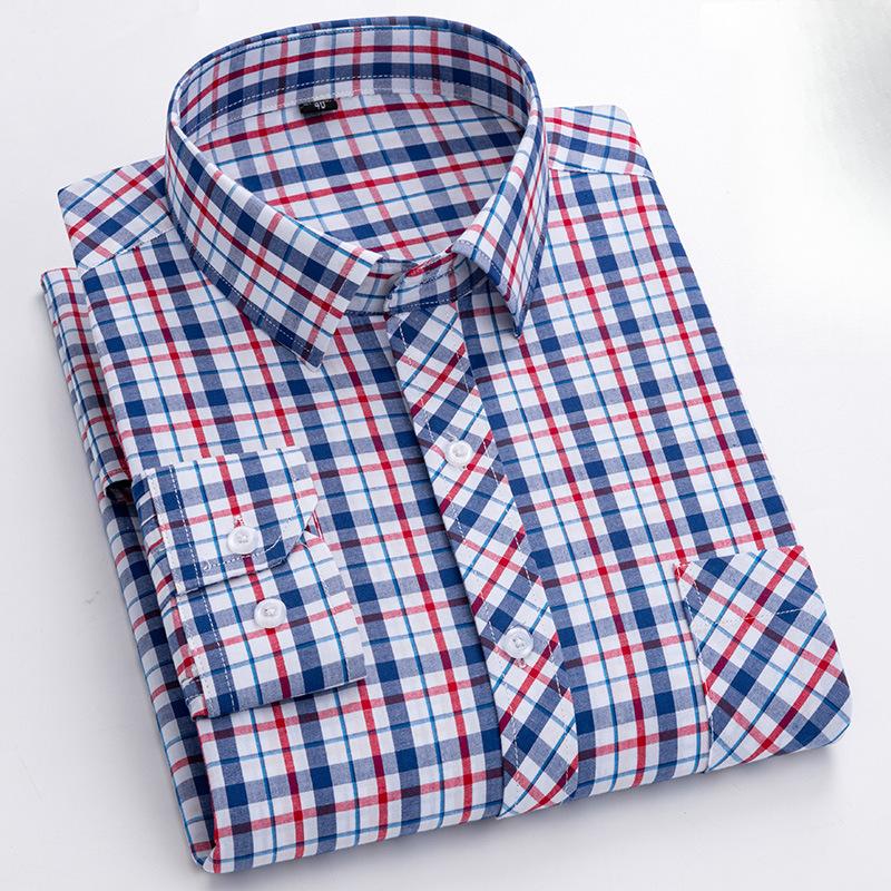 New Pure Cotton Oxford Fabric Shirt For Men Business Casual Spring And Summer All-Cotton Plaid Shirt Plus Size Men'S Clothing