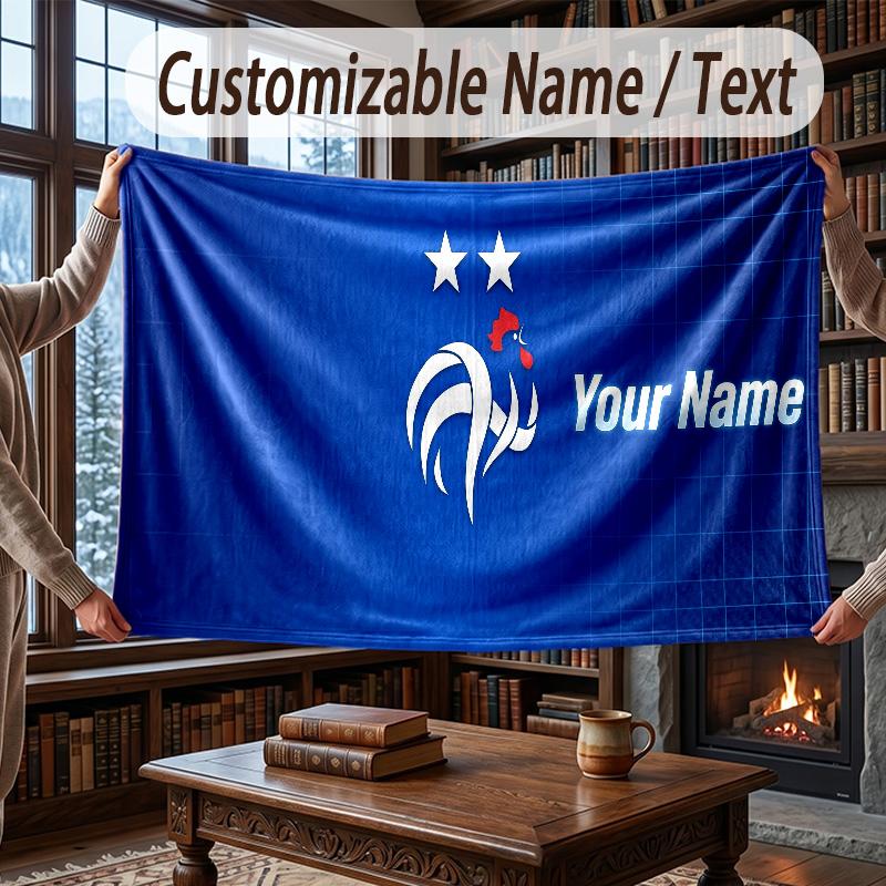 Custom Name Flannel Throw Blanket France National Football Team Pattern Warm Home Decoration