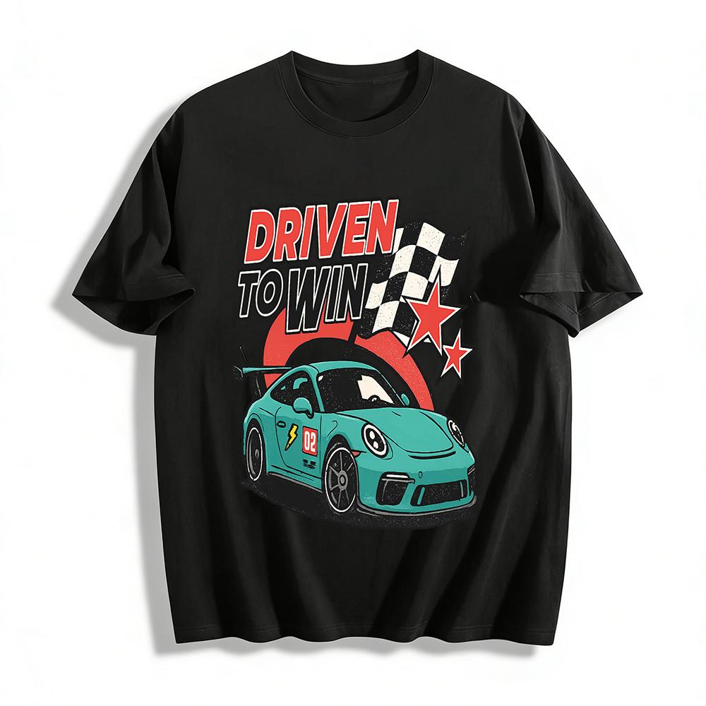

Vintage Racing Style DRIVEN TO WIN Print T-shirt American Car Culture Cool Casual Crewneck Top Pure cotton T-shirt 6XL