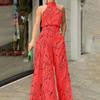 Spring New Fashion Sexy Elegant Print Sleeveless Wide Leg Jumpsuit Long Pants for Women European American Crossborder