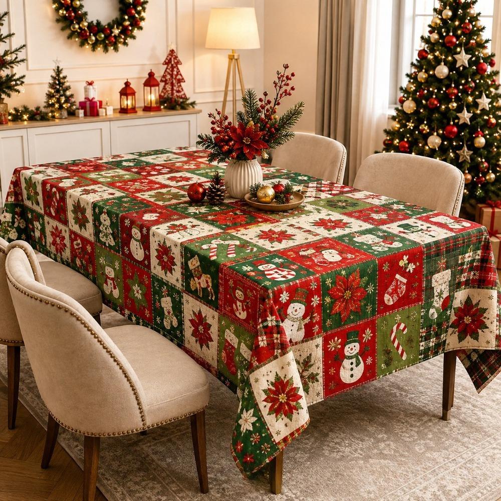 Christmas Checkered Print Tablecloth Waterproof Stain-Resistant Oil-Resistant for Dining Tables