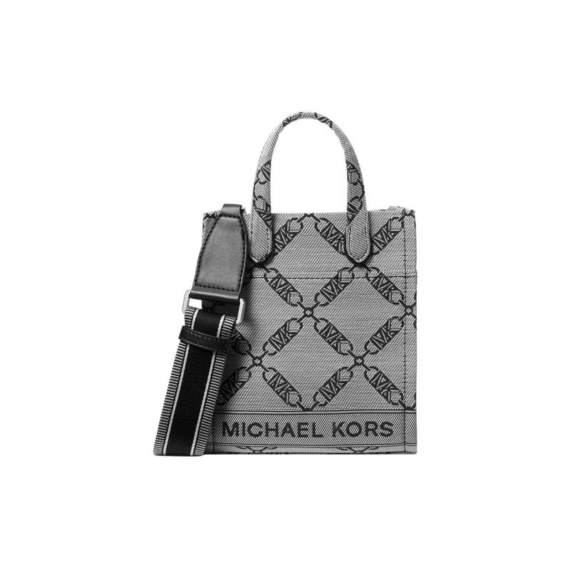 MICHAEL KORS Gigi Letter Logo Diamond Chain Print Fabric Tote Bag Tote Shopping Bag Shoulder Crossbody Handbag Women s Beige and Black extra small чёрный