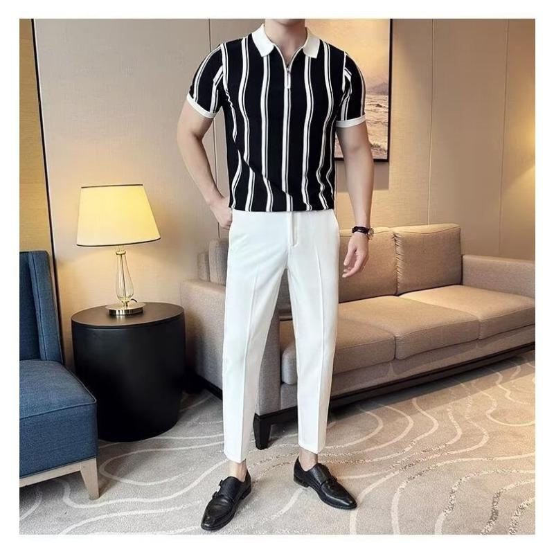 Men S Striped Short Sleeve Polo Shirt Business Casual Summer