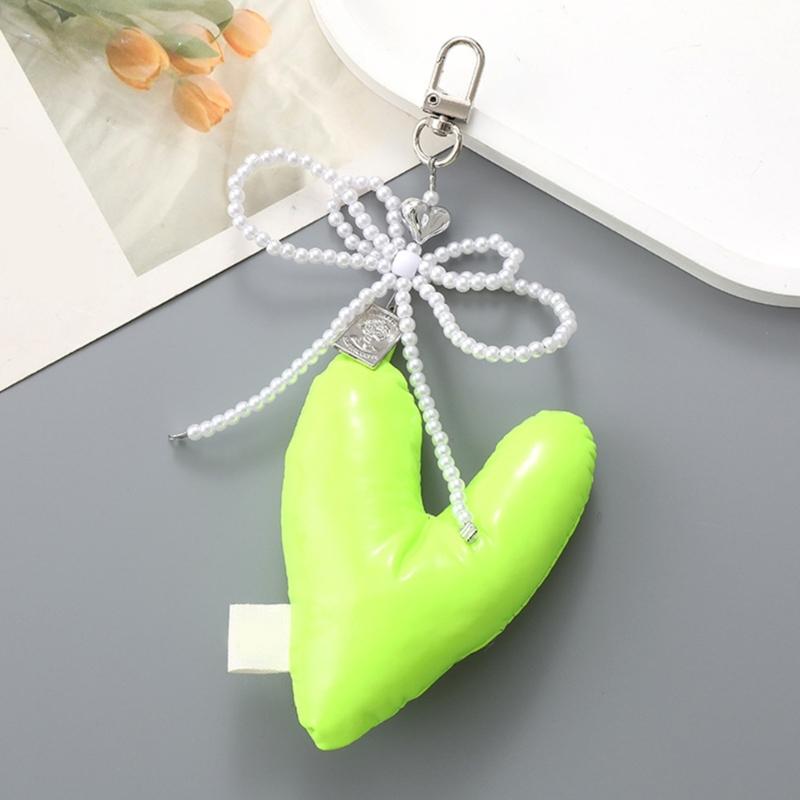 Elegant Beaded Keychain Phone Charm Unique Keyring Padded Heart Bowknot Bag Pendant Accessory for Purse Backpack Handbag
