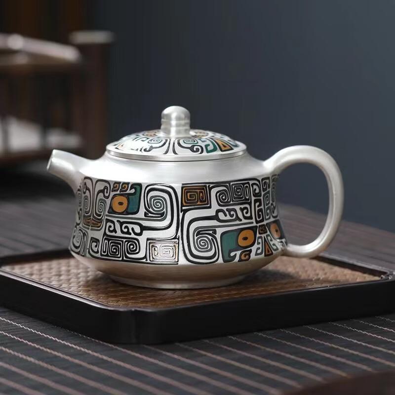 Light Luxury Silver-Gilt Ceramic Taotie Teapot