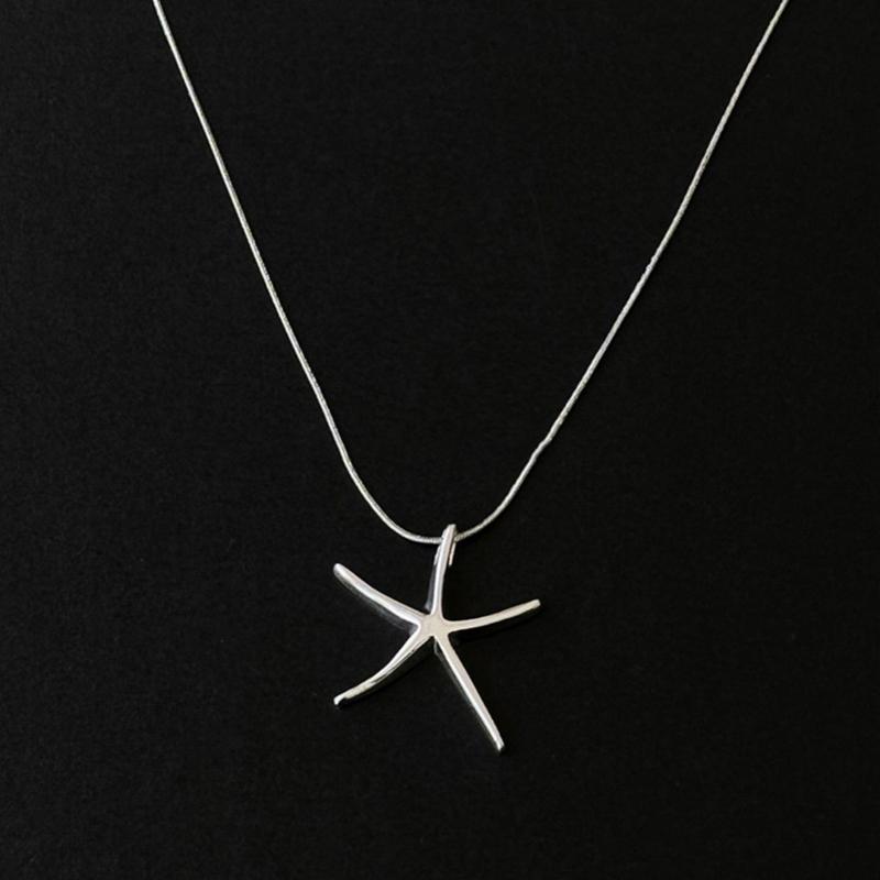 Fashion Silver Color Starfish Pendant Necklace for Women Minimalism Metal Five Pointed Star Irregular Sweater Chain Jewelry Gift