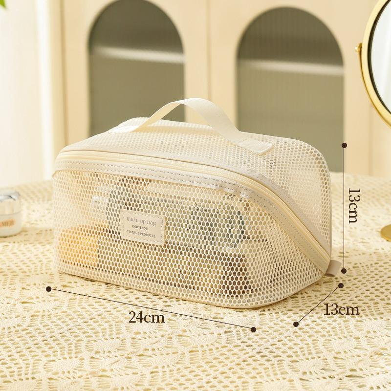 Large Capacity Nylon Mesh Makeup Bag, Breathable Multi-Layer Cosmetic Organizer Bag, Lightweight Toiletry Bag, Fashion Travel Wash Bag