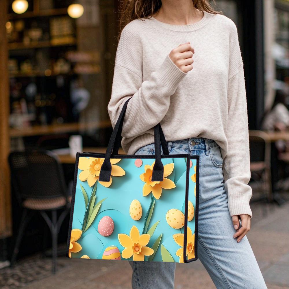 Easter Tote Bag with Daffodil Pattern for Daily Use Shopping