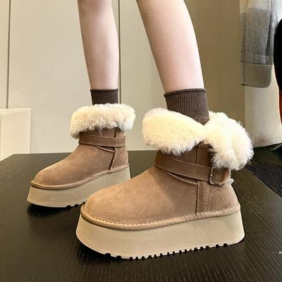 Dicke Sohle, mittelhohe Schneestiefel für Damen, neue Wintermodelle, gefüttert und verdickt, zwei Tragevarianten, Schnee-Baumwollstiefel, Baumwollschuhe