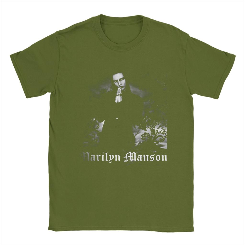 Men T-Shirt Marilyn Manson Gothic Singer Hipster 100% Cotton Tee Shirt Music Rock and Roll T Shirt Round Neck Merch Plus Size