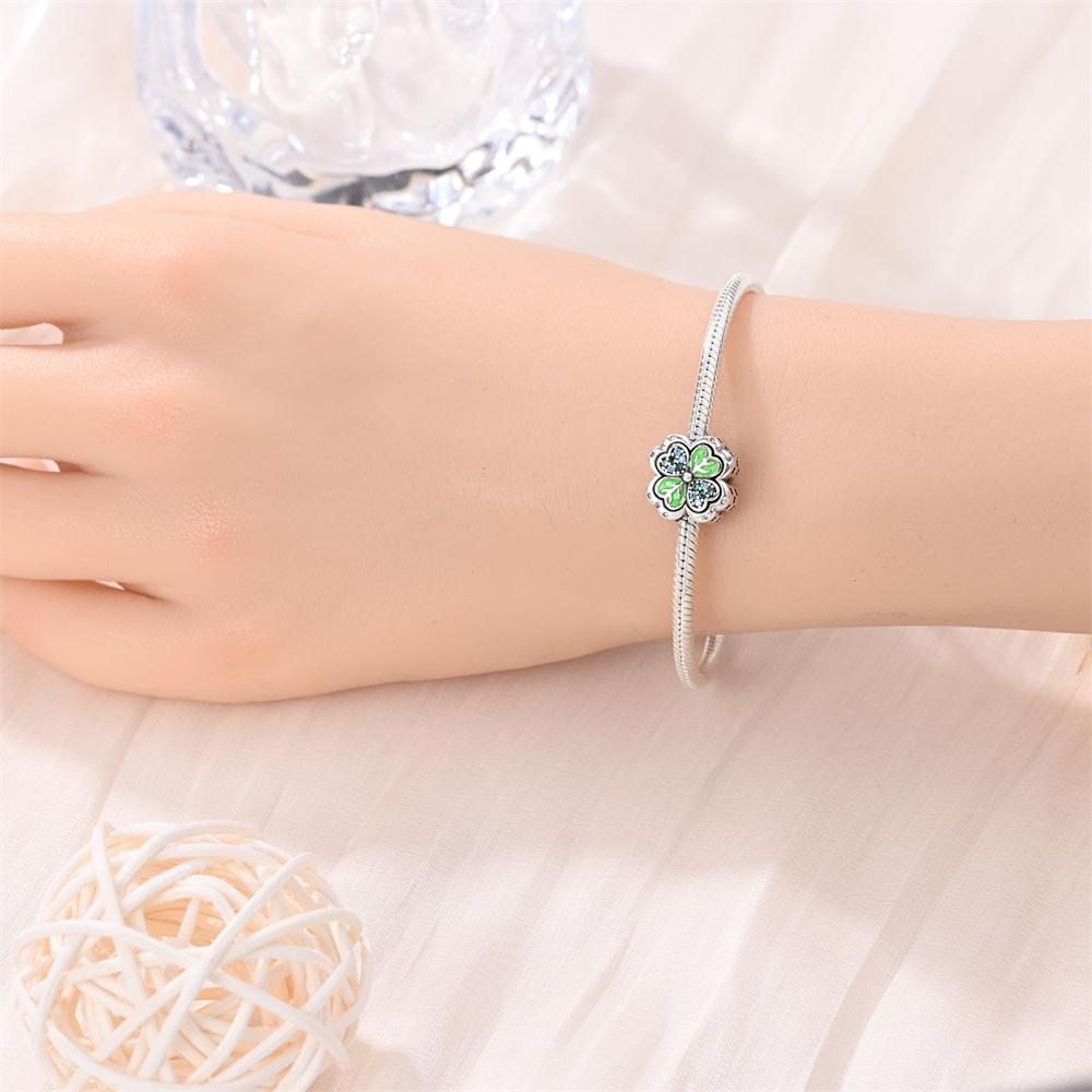 Four-leaf Clover Series Copper Metal Green Clover Plant Horseshoe Number Charm Bead Component Compatible With Do It Yourself Bracelet High Quality