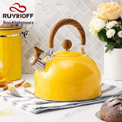 3L Yellow Whistling Kettle for Tea & Coffee - Flat-Bottomed, European/American Design