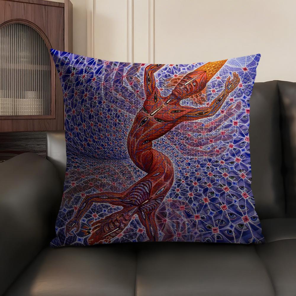

AAlex GGrey Trippy Psychedelic Cushion Cover Natural Linen Organic Fabric DoubleSided Printing Sofa Home Decor Breathable 30x30cm