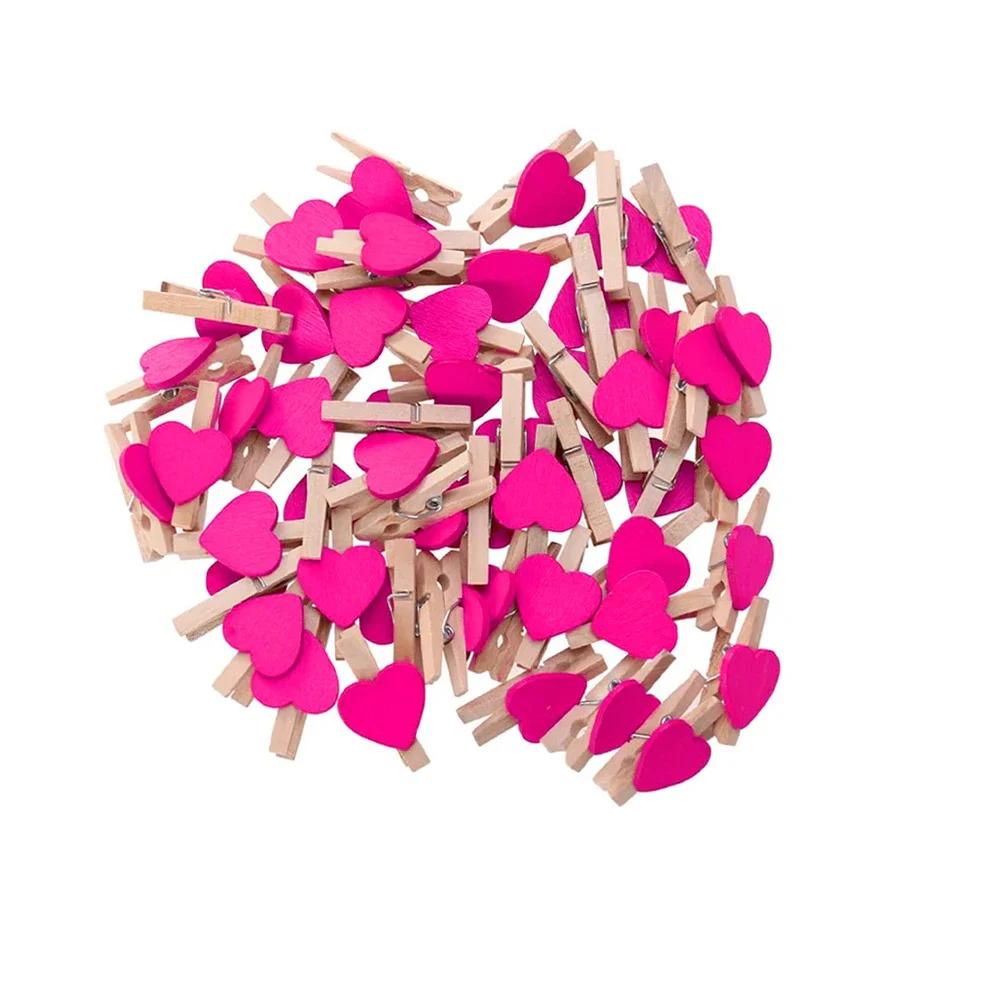 

25/50Pcs Heart Wooden Clothespins, Colorful Mini Clips with Natural Jute Twine for DIY Crafts & Photo Display 25pcs розы красного
