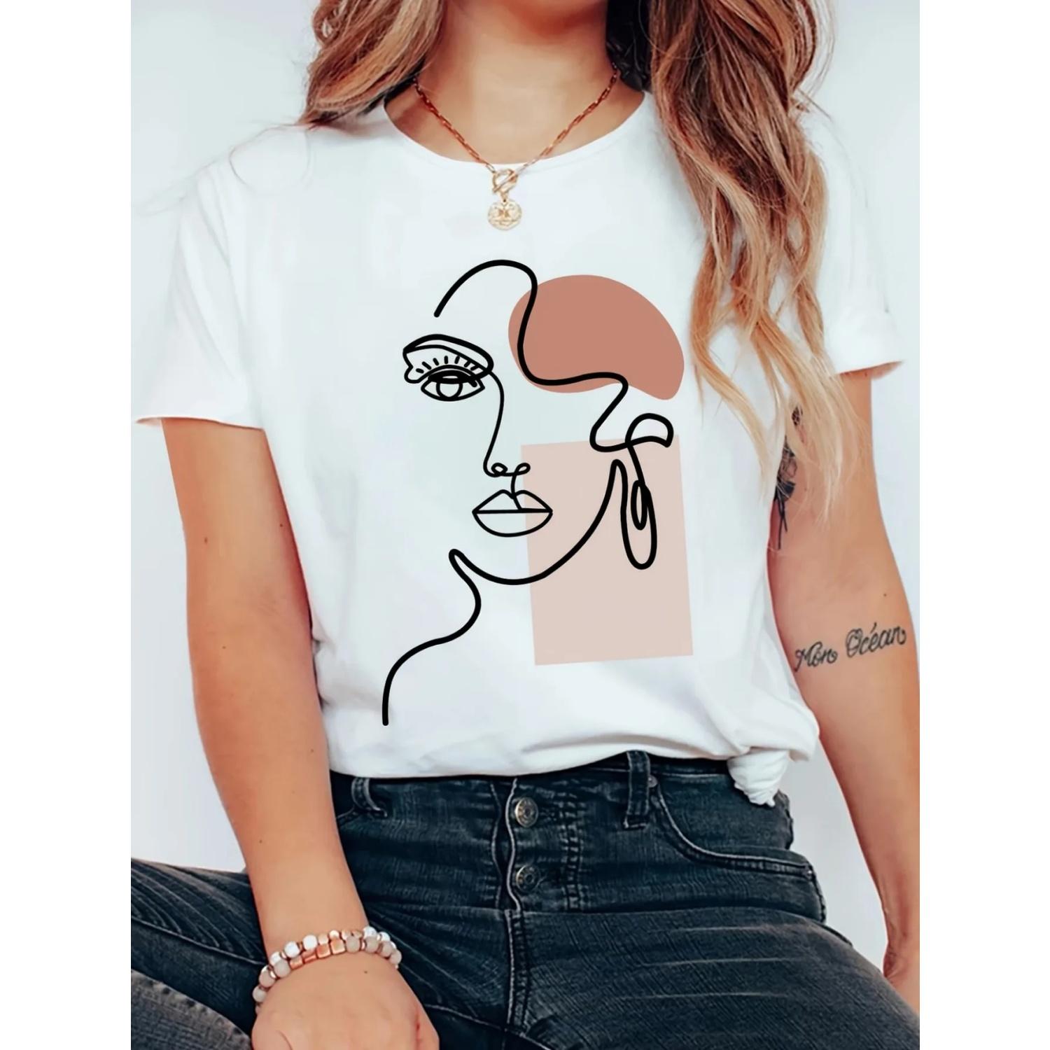 Comfortable and Breathable Suitable for Daily Leisure and Versatile Fashionable Letter Cartoon Print Women S Round Simple S